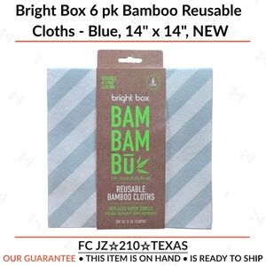 Bright Box 6 pk Bamboo Reusable Cloths - Blue, 14" x 14", NEW